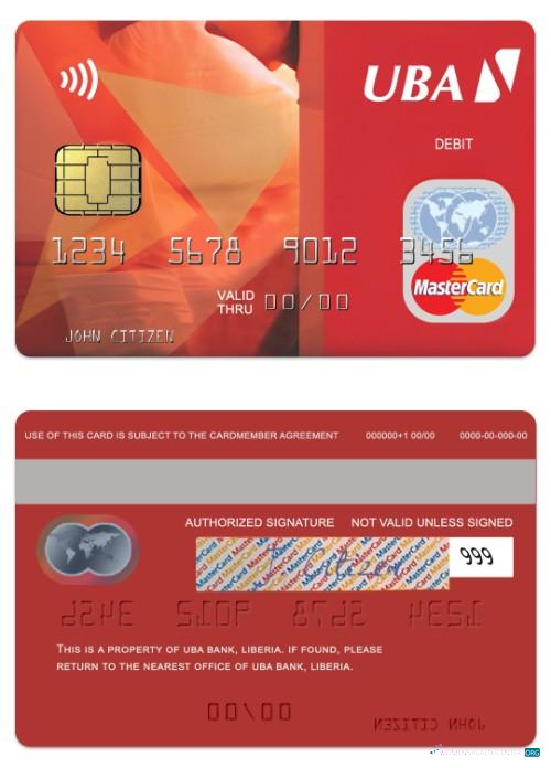 Download Liberia UBA Bank debit mastercard Photoshop template